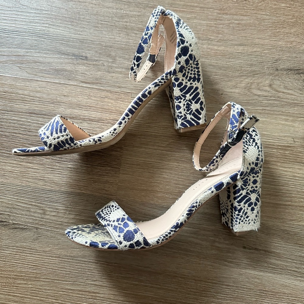 White and Blue Linen Heels
